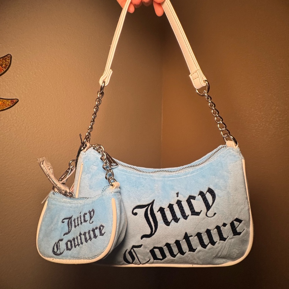 Juicy Couture Light Blue Shoulder Bag Y2K with Mini Pouch